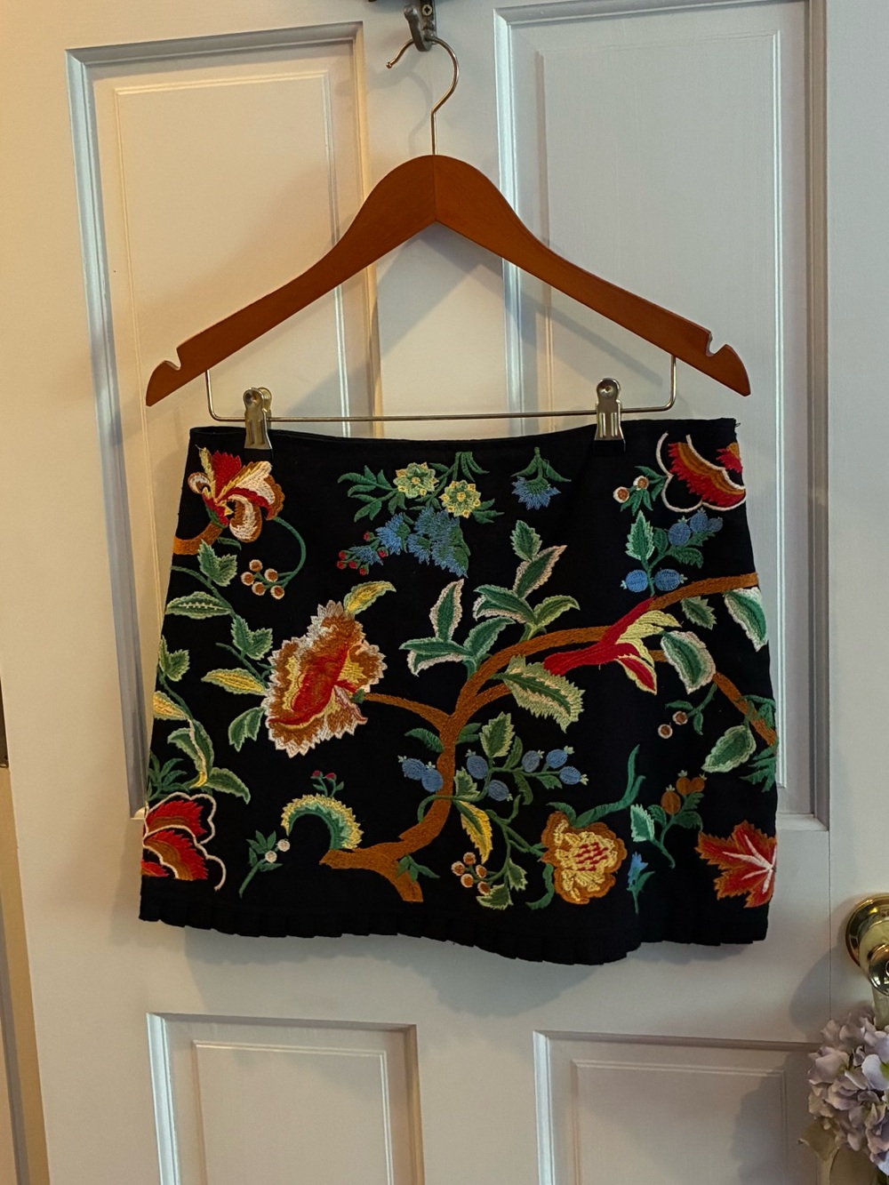 Black Floral Embroidered Mini Skirt